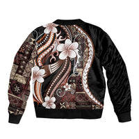 Samoa Siapo Tribal Pattern Bomber Jacket Brown Polynesian Plumeria Tapa Motif