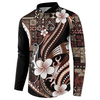 Samoa Siapo Tribal Pattern Button Sweatshirt Brown Polynesian Plumeria Tapa Motif