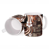Samoa Siapo Tribal Pattern Ceramic Mug Brown Polynesian Plumeria Tapa Motif