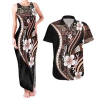 Samoa Siapo Tribal Pattern Couples Matching Tank Maxi Dress and Hawaiian Shirt Brown Polynesian Plumeria Tapa Motif LT9 Brown - Polynesian Pride
