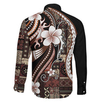 Samoa Siapo Tribal Pattern Family Matching Long Sleeve Bodycon Dress and Hawaiian Shirt Brown Polynesian Plumeria Tapa Motif LT9 - Polynesian Pride