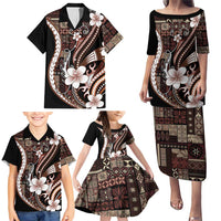 Samoa Siapo Tribal Pattern Family Matching Puletasi and Hawaiian Shirt Brown Polynesian Plumeria Tapa Motif LT9 - Polynesian Pride