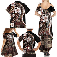 Samoa Siapo Tribal Pattern Family Matching Summer Maxi Dress and Hawaiian Shirt Brown Polynesian Plumeria Tapa Motif LT9 - Polynesian Pride