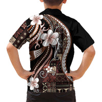 Samoa Siapo Tribal Pattern Kid Hawaiian Shirt Brown Polynesian Plumeria Tapa Motif