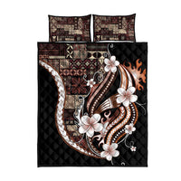 Samoa Siapo Tribal Pattern Quilt Bed Set Brown Polynesian Plumeria Tapa Motif