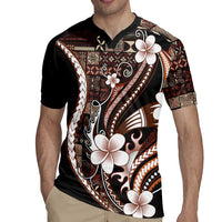 Samoa Siapo Tribal Pattern Rugby Jersey Brown Polynesian Plumeria Tapa Motif