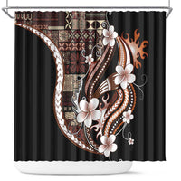 Samoa Siapo Tribal Pattern Shower Curtain Brown Polynesian Plumeria Tapa Motif