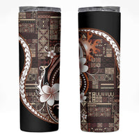 Samoa Siapo Tribal Pattern Skinny Tumbler Brown Polynesian Plumeria Tapa Motif