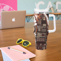 Samoa Siapo Tribal Pattern Tumbler With Handle Brown Polynesian Plumeria Tapa Motif