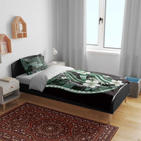 Samoa Siapo Tribal Pattern Bedding Set Forest Green Polynesian Plumeria Tapa Motif