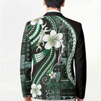 Samoa Siapo Tribal Pattern Blazer Forest Green Polynesian Plumeria Tapa Motif