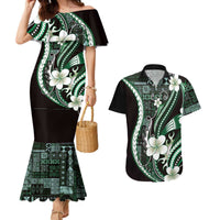 Samoa Siapo Tribal Pattern Couples Matching Mermaid Dress and Hawaiian Shirt Forest Green Polynesian Plumeria Tapa Motif LT9 Green - Polynesian Pride
