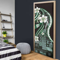 Samoa Siapo Tribal Pattern Door Cover Forest Green Polynesian Plumeria Tapa Motif