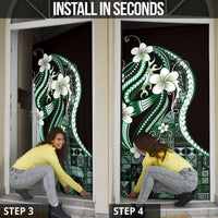 Samoa Siapo Tribal Pattern Door Cover Forest Green Polynesian Plumeria Tapa Motif