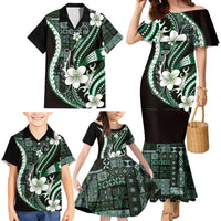 Samoa Siapo Tribal Pattern Family Matching Mermaid Dress and Hawaiian Shirt Forest Green Polynesian Plumeria Tapa Motif LT9 - Polynesian Pride