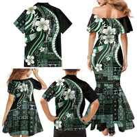 Samoa Siapo Tribal Pattern Family Matching Mermaid Dress and Hawaiian Shirt Forest Green Polynesian Plumeria Tapa Motif LT9 - Polynesian Pride