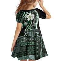 Samoa Siapo Tribal Pattern Family Matching Off Shoulder Maxi Dress and Hawaiian Shirt Forest Green Polynesian Plumeria Tapa Motif LT9 - Polynesian Pride