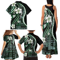 Samoa Siapo Tribal Pattern Family Matching Tank Maxi Dress and Hawaiian Shirt Forest Green Polynesian Plumeria Tapa Motif LT9 - Polynesian Pride