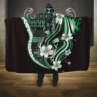 Samoa Siapo Tribal Pattern Hooded Blanket Forest Green Polynesian Plumeria Tapa Motif