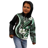 Samoa Siapo Tribal Pattern Kid Hoodie Forest Green Polynesian Plumeria Tapa Motif