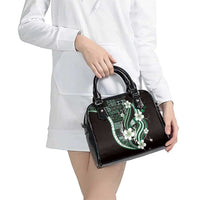 Samoa Siapo Tribal Pattern Shoulder Handbag Forest Green Polynesian Plumeria Tapa Motif