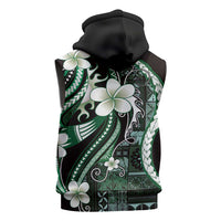 Samoa Siapo Tribal Pattern Sleeveless Zip Hoodie Forest Green Polynesian Plumeria Tapa Motif