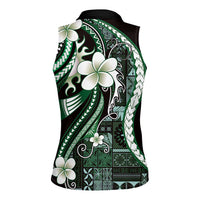 Samoa Siapo Tribal Pattern Women Sleeveless Polo Shirt Forest Green Polynesian Plumeria Tapa Motif LT9 - Polynesian Pride