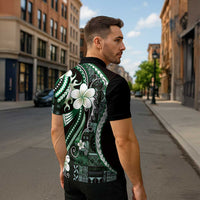 Samoa Siapo Tribal Pattern Zipper Polo Shirt Forest Green Polynesian Plumeria Tapa Motif