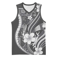 Samoa Siapo Tribal Pattern Basketball Jersey Light Gray Polynesian Plumeria Tapa Motif