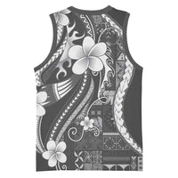 Samoa Siapo Tribal Pattern Basketball Jersey Light Gray Polynesian Plumeria Tapa Motif