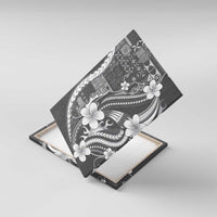 Samoa Siapo Tribal Pattern Canvas Wall Art Light Gray Polynesian Plumeria Tapa Motif