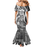 Samoa Siapo Tribal Pattern Family Matching Mermaid Dress and Hawaiian Shirt Light Gray Polynesian Plumeria Tapa Motif LT9 - Polynesian Pride