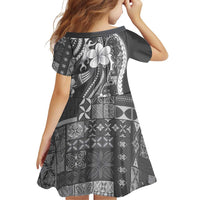 Samoa Siapo Tribal Pattern Family Matching Off Shoulder Maxi Dress and Hawaiian Shirt Light Gray Polynesian Plumeria Tapa Motif LT9 - Polynesian Pride