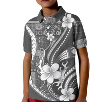 Samoa Siapo Tribal Pattern Kid Polo Shirt Light Gray Polynesian Plumeria Tapa Motif