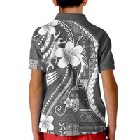 Samoa Siapo Tribal Pattern Kid Polo Shirt Light Gray Polynesian Plumeria Tapa Motif