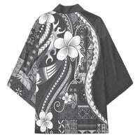 Samoa Siapo Tribal Pattern Kimono Light Gray Polynesian Plumeria Tapa Motif