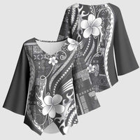 Samoa Siapo Tribal Pattern Kimono Sleeve Blouse Light Gray Polynesian Plumeria Tapa Motif