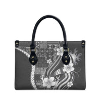 Samoa Siapo Tribal Pattern Leather Bag Light Gray Polynesian Plumeria Tapa Motif