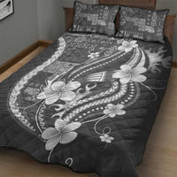 Samoa Siapo Tribal Pattern Quilt Bed Set Light Gray Polynesian Plumeria Tapa Motif