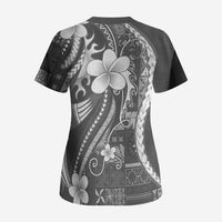 Samoa Siapo Tribal Pattern Scrub Top Light Gray Polynesian Plumeria Tapa Motif