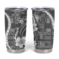Samoa Siapo Tribal Pattern Tumbler Cup Light Gray Polynesian Plumeria Tapa Motif