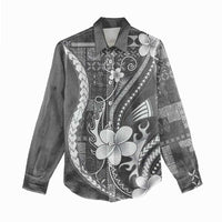 Samoa Siapo Tribal Pattern Women Casual Shirt Light Gray Polynesian Plumeria Tapa Motif