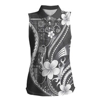 Samoa Siapo Tribal Pattern Women Sleeveless Polo Shirt Light Gray Polynesian Plumeria Tapa Motif LT9 Female Gray - Polynesian Pride
