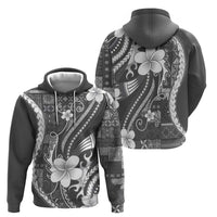 Samoa Siapo Tribal Pattern Zip Hoodie Light Gray Polynesian Plumeria Tapa Motif