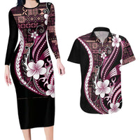 Samoa Siapo Tribal Pattern Couples Matching Long Sleeve Bodycon Dress and Hawaiian Shirt Violet Polynesian Plumeria Tapa Motif LT9 Violet - Polynesian Pride