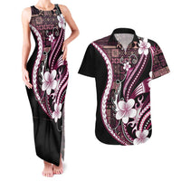 Samoa Siapo Tribal Pattern Couples Matching Tank Maxi Dress and Hawaiian Shirt Violet Polynesian Plumeria Tapa Motif LT9 Violet - Polynesian Pride