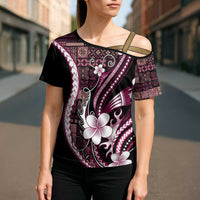 Samoa Siapo Tribal Pattern Cross Shoulder Shirt Violet Polynesian Plumeria Tapa Motif