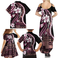 Samoa Siapo Tribal Pattern Family Matching Summer Maxi Dress and Hawaiian Shirt Violet Polynesian Plumeria Tapa Motif LT9 - Polynesian Pride