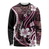 Samoa Siapo Tribal Pattern Long Sleeve Shirt Violet Polynesian Plumeria Tapa Motif