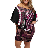 Samoa Siapo Tribal Pattern Off Shoulder Short Dress Violet Polynesian Plumeria Tapa Motif
